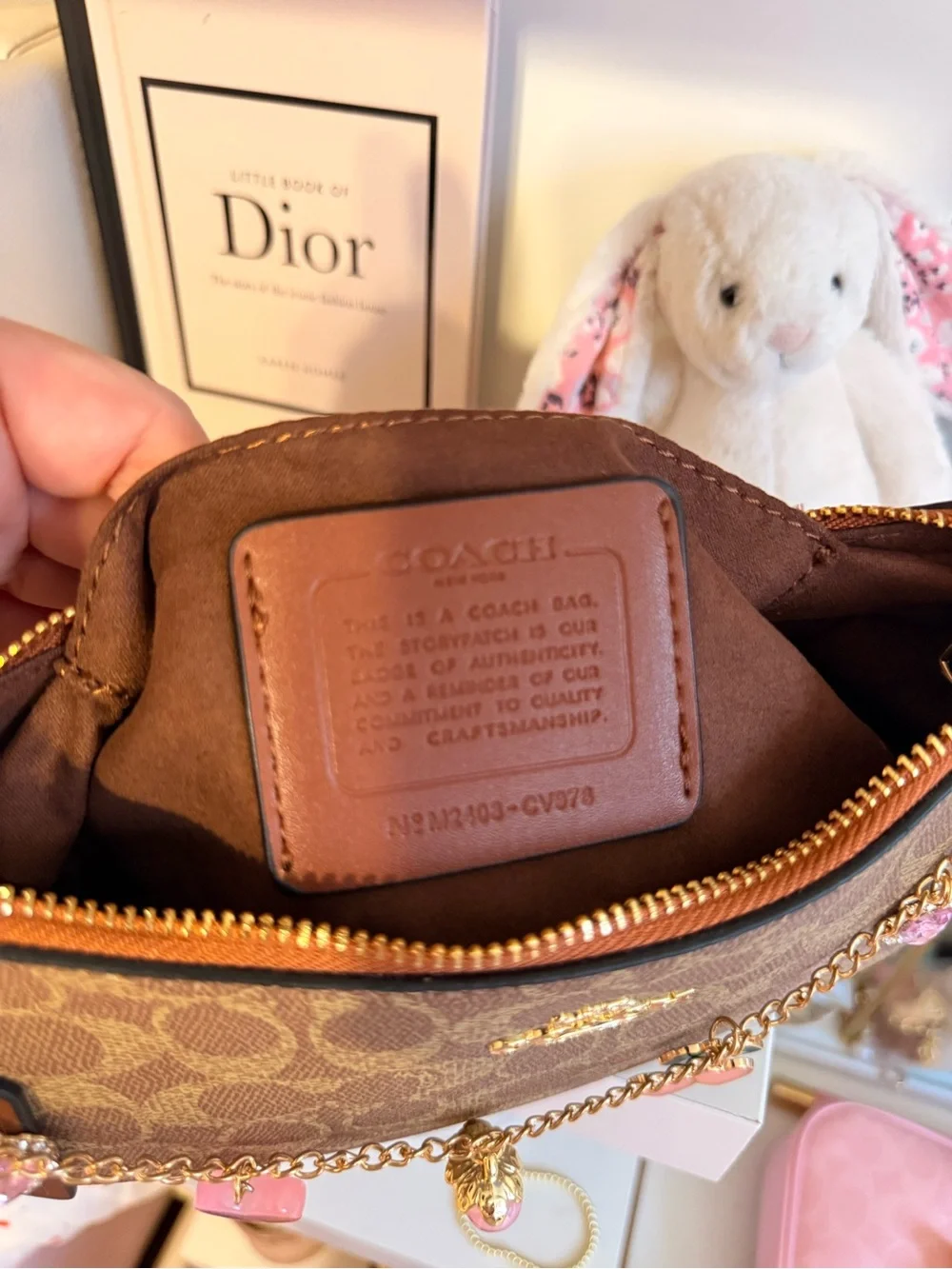 Coach Brown Shoulder Bag with Pink Charm included